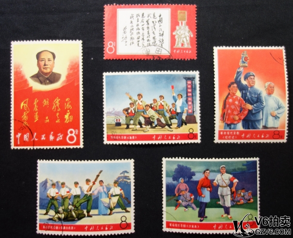 Lot95-177: 文11 風(fēng)雷，海港，紅燈記，白虎團(tuán)，沙家浜各一枚 蓋戳 后膠微黃 中上品