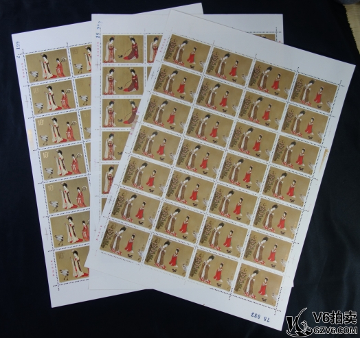 Lot95-201: T89-仕女圖大版票 28套一版  挺版 帶廠銘 帶色標  帶數(shù)字 全品