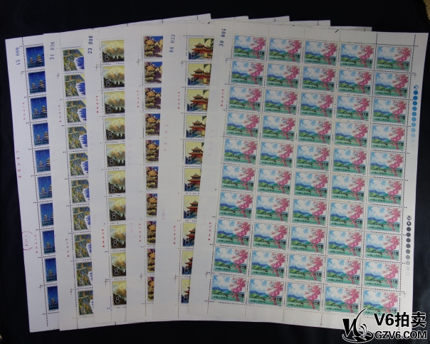 Lot95-202: T42-臺灣風光大版票 50套一版  挺版帶廠銘 帶色標 帶數(shù)字 有下水 上品